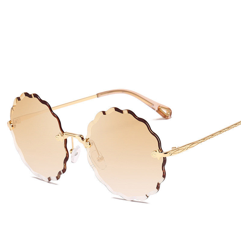 Lady Round Rimless Sunglasses Women Diamond Cut Lens