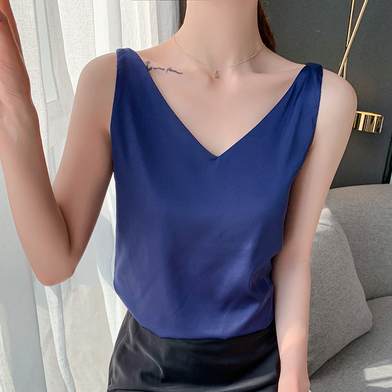 Women's summer camisole top with satin v-neck top