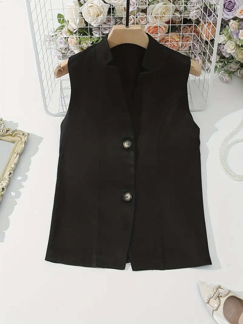 Fashion Suit Vest Single Row Two Buttons Solid Color Stand Collar