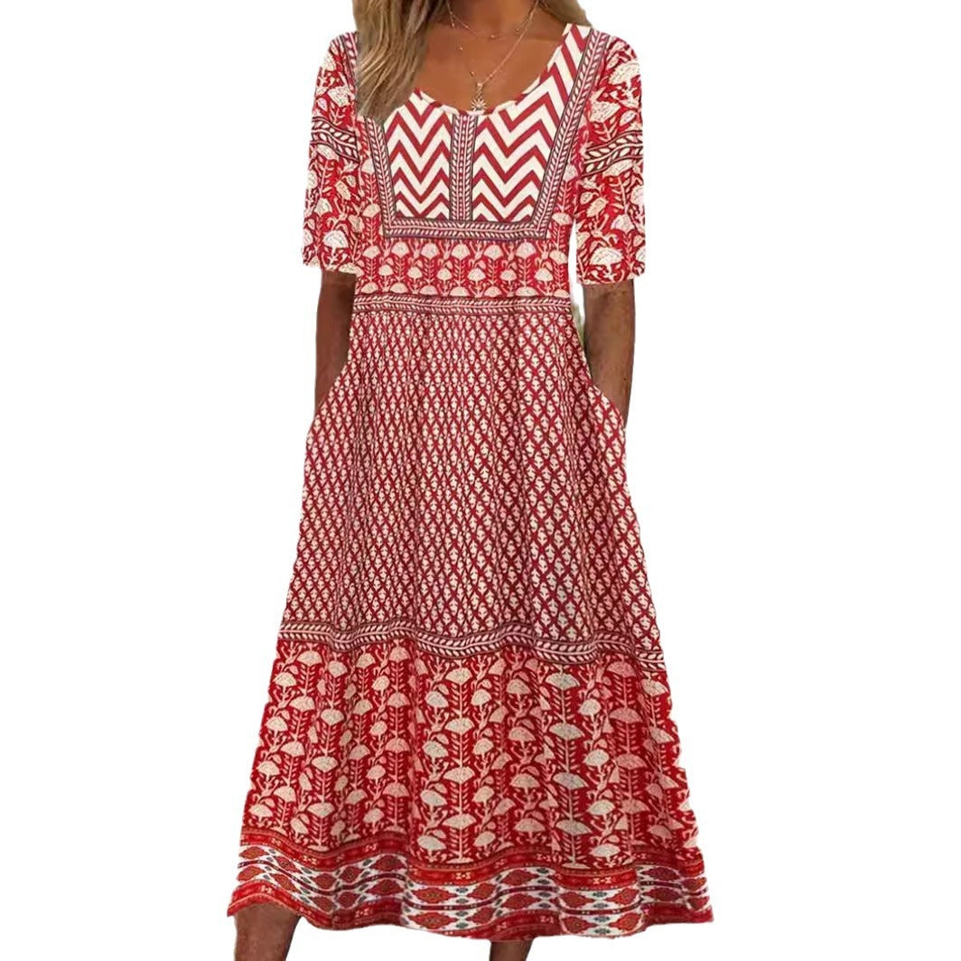 Retro Ethnic Style Scoop Waist-tight Dress