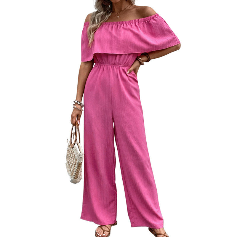 Women's fashionable one shoulder solid color jumpsuit