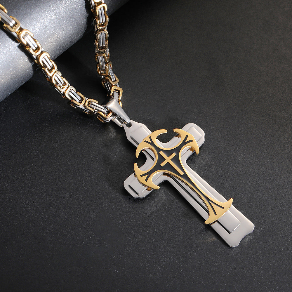 Fashion Jewelry Christian Trinity Latin Cross Necklace For Men Stainless Steel Three Layers Cross Pendants Necklaces Jewelry Gift