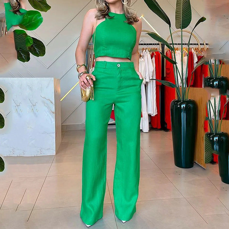 Women's Fashion Sleeveless Vest Pants Two-piece Set