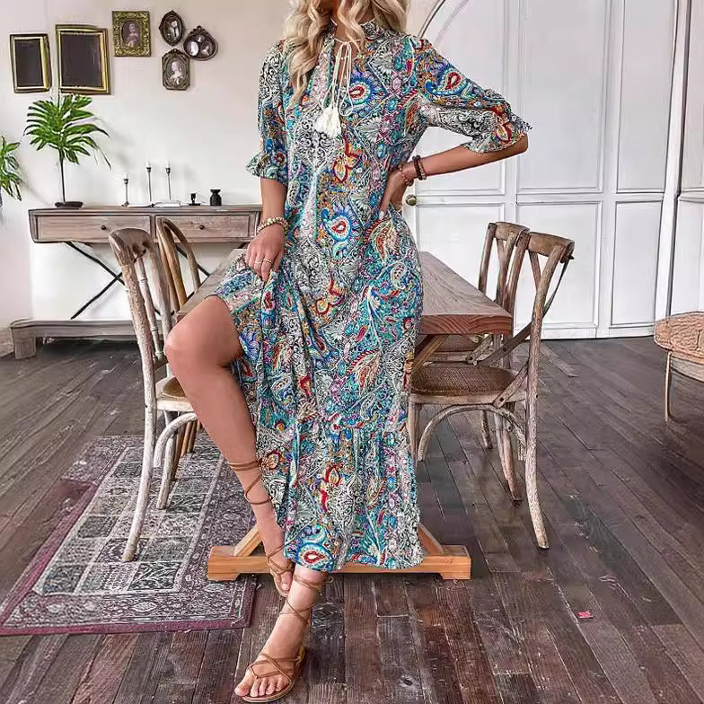 European And American Leisure Paisley Print Dress