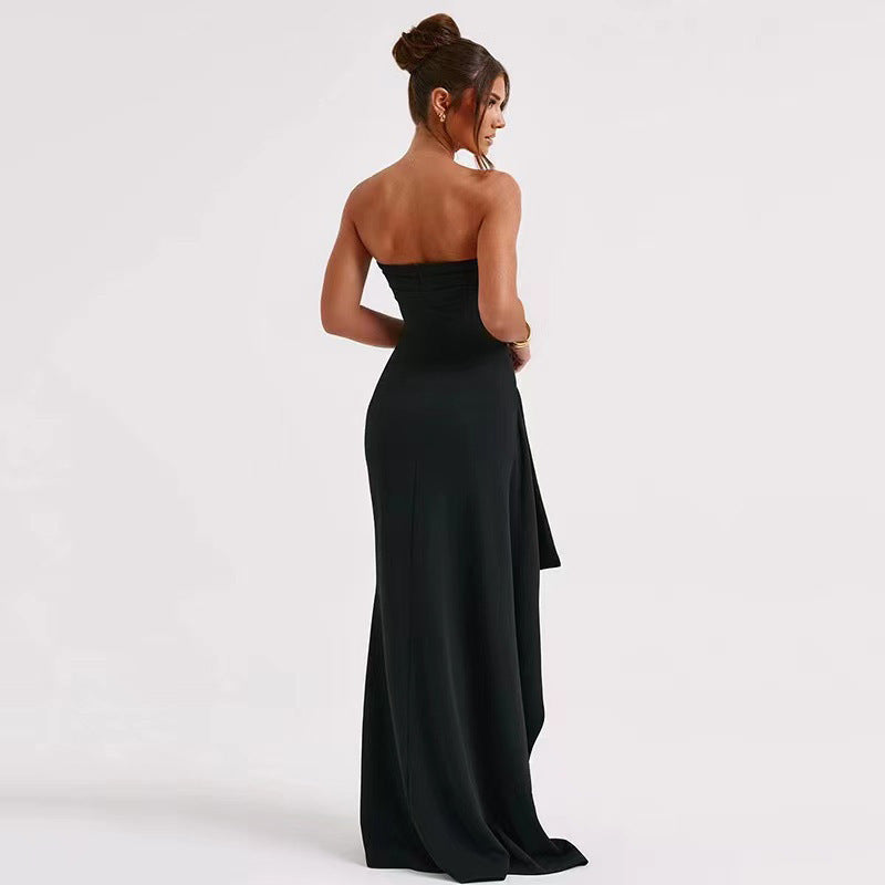 Women's Line Up Collar With Sexy Backless High Slit Dress