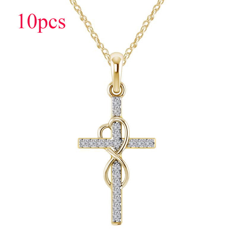 Alloy Pendant With Diamond And Eight-character Cross Necklace