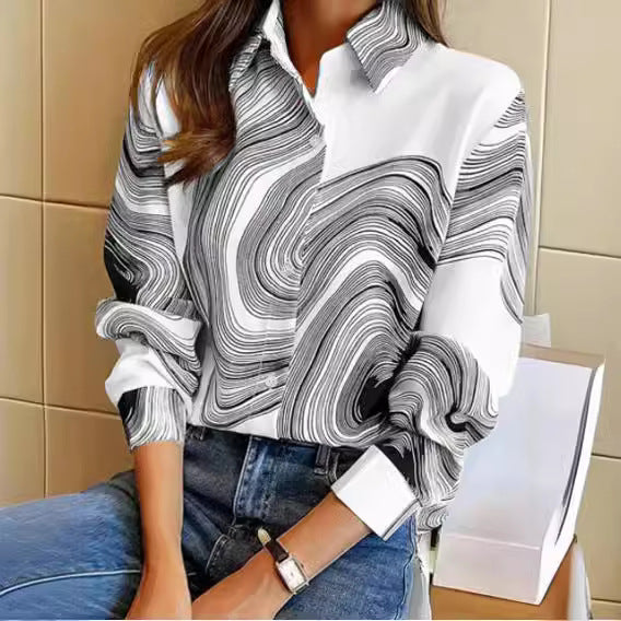 Ink Painting Cotton Linen Long Sleeve Blouse