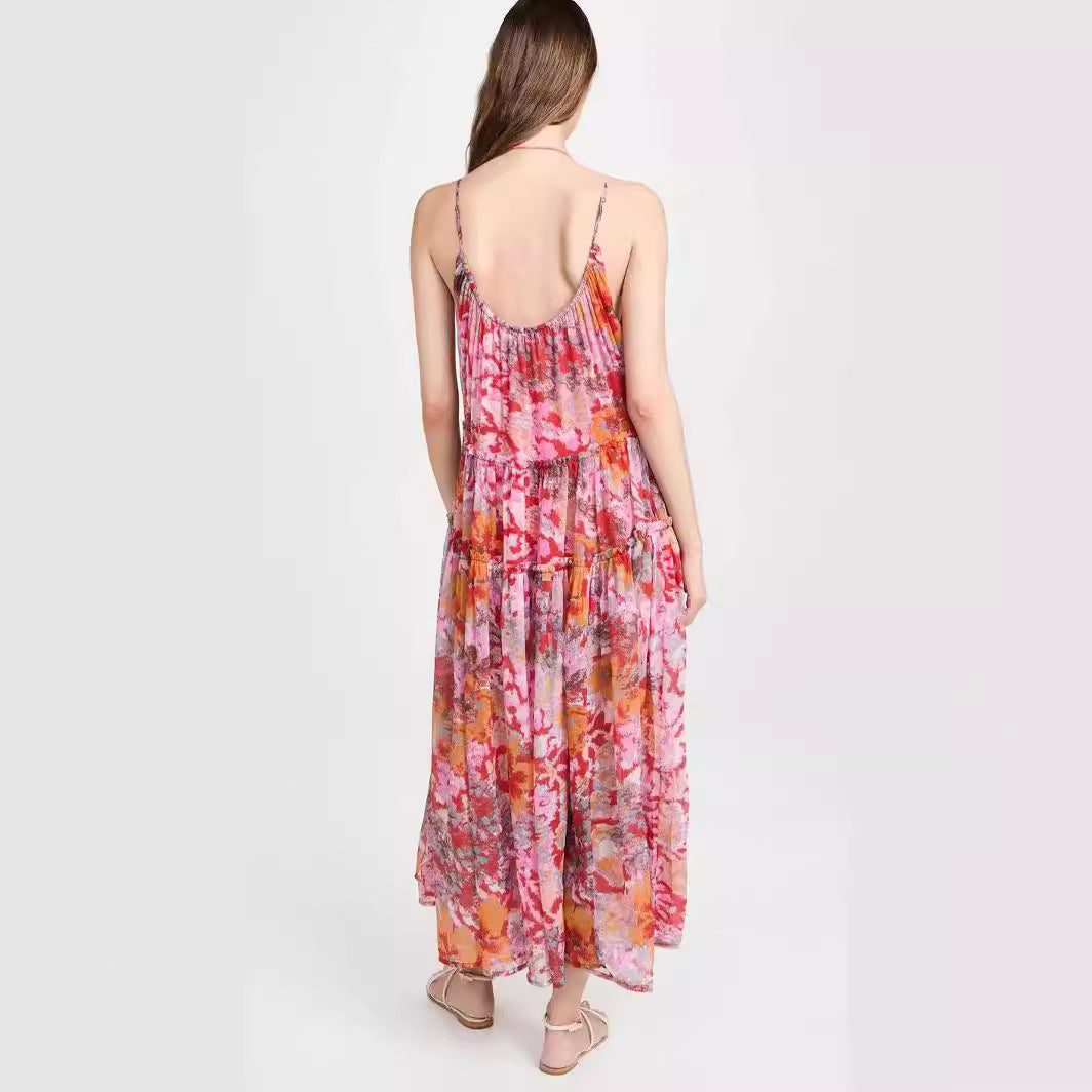 Women's Elegant Chiffon Printing Slip Dress