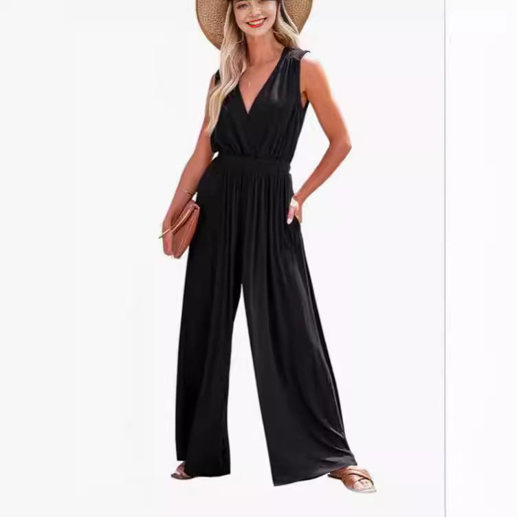 European And American Sleeveless Jumpsuit V-neck Elegant Women's Formal Casual