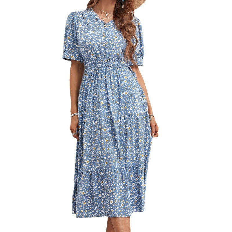 Fashion Printed Slim-fit Short Sleeve Dress