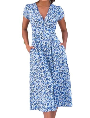 Women's Printed Pocket Bohemian V-neck Dress