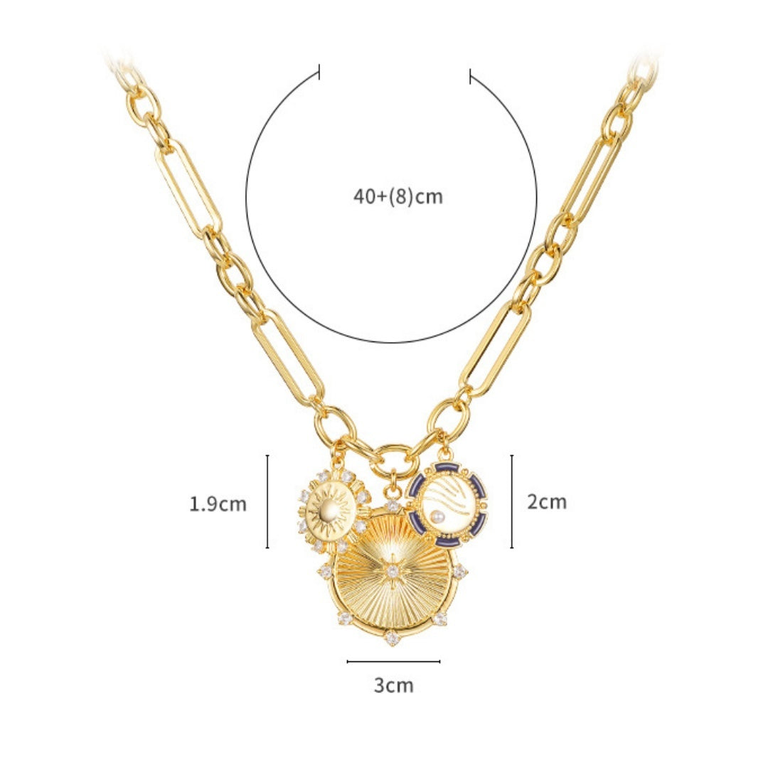 Fashion Jewelry Creative Sun Pendant Necklace Copper-plated Gold Clavicle Chain Summer Jewelry Stainless Steel Chain