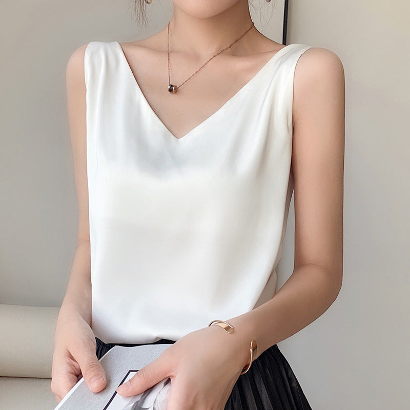 Women's summer camisole top with satin v-neck top