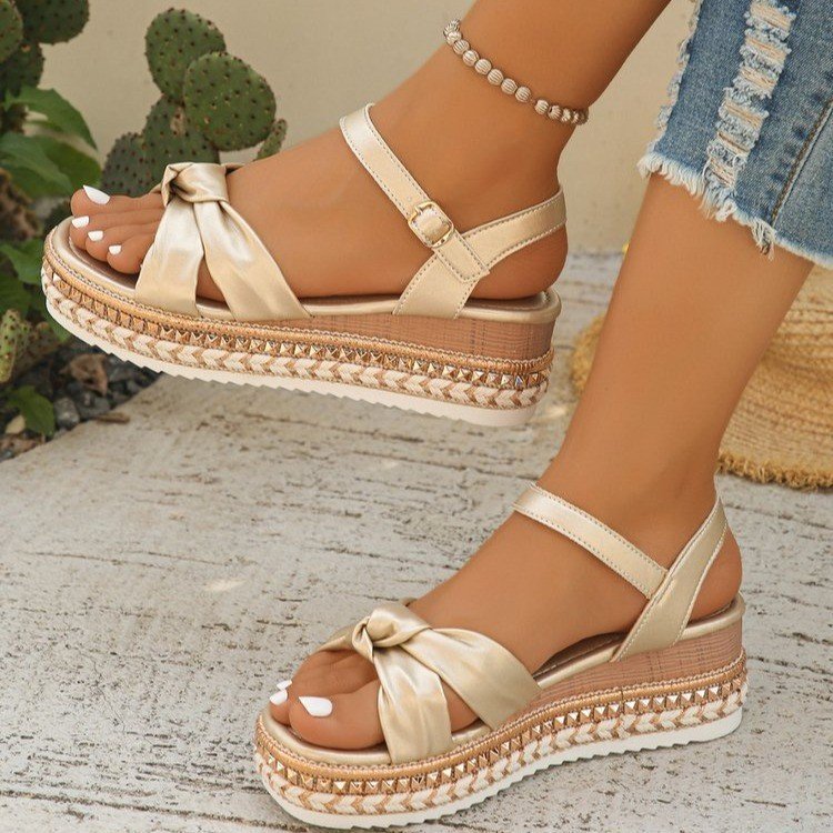 European And American Ladies Plus Size Rope Bottom Platform Sandals