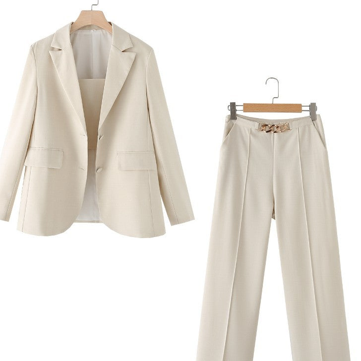 Women's Temperament Entry Lux Workplace Metal Chain Suit Pants Three-piece Set