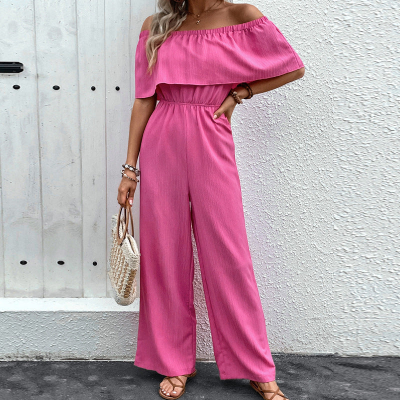 Women's fashionable one shoulder solid color jumpsuit