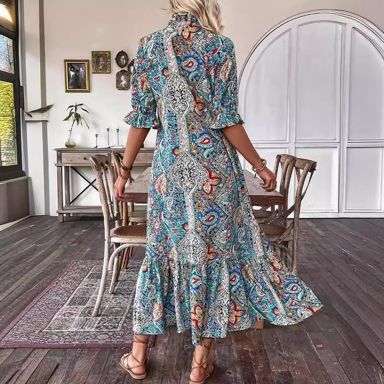 European And American Leisure Paisley Print Dress