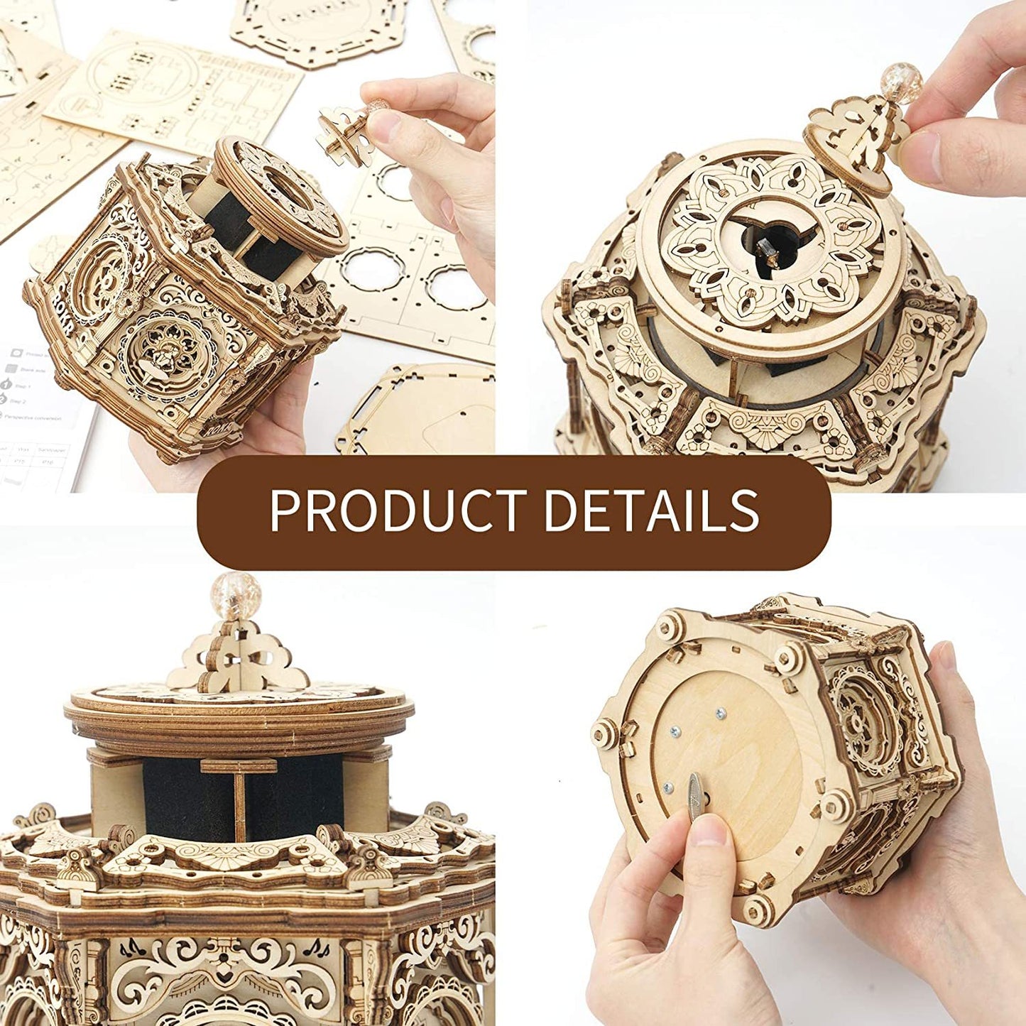 Robotime Rokr DIY Mechanical Music Box Kit 3D Wooden Puzzle Box For Adults Self-Assembly Building Project - Secret Garden