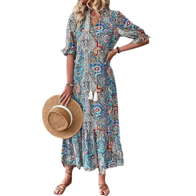 European And American Leisure Paisley Print Dress